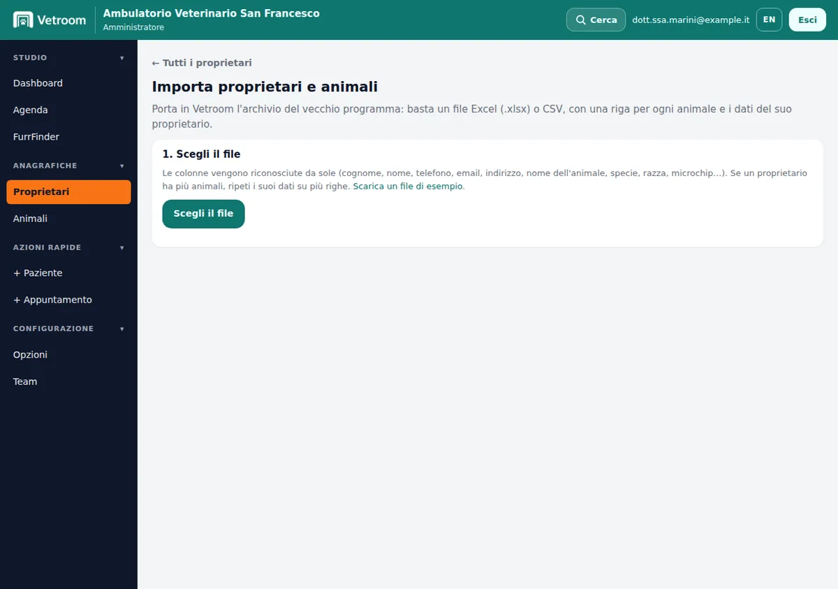 Importazione di proprietari e animali da Excel nel gestionale veterinario Vetroom