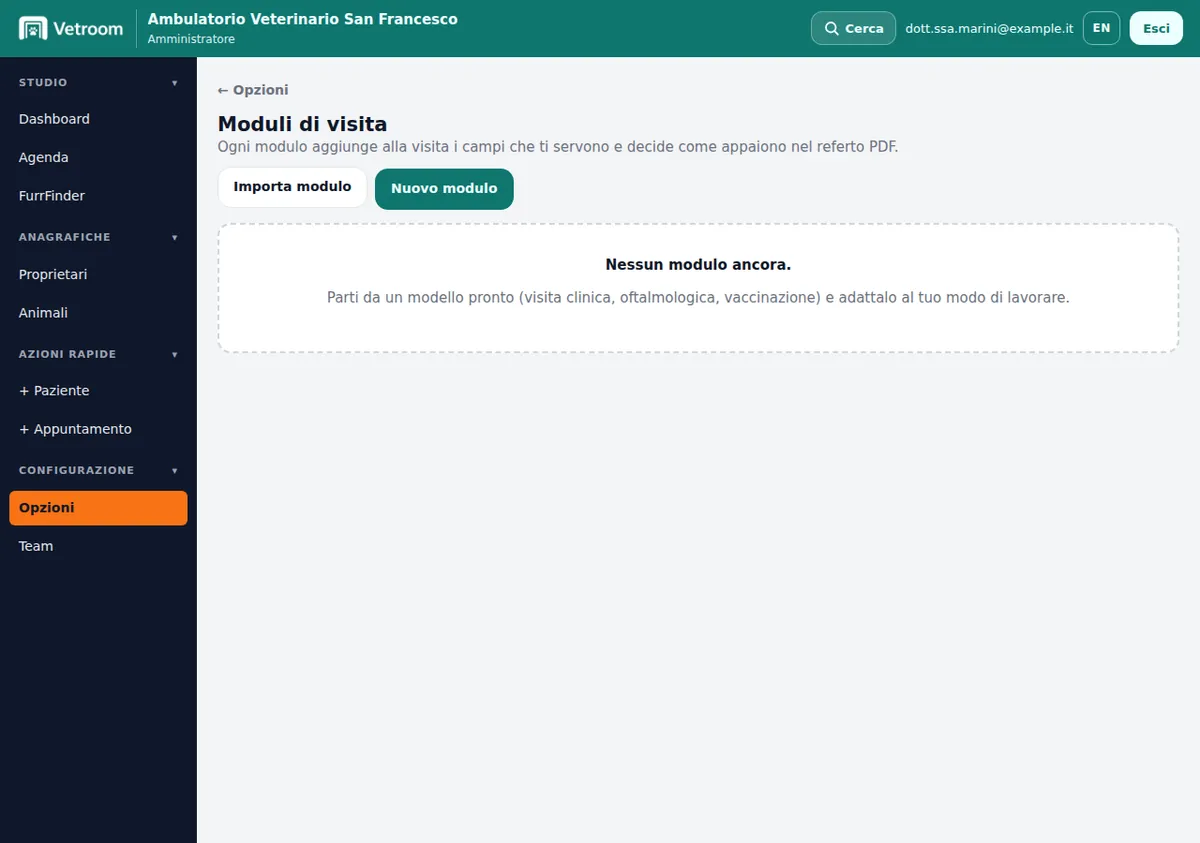 Moduli di visita personalizzati nel gestionale veterinario Vetroom